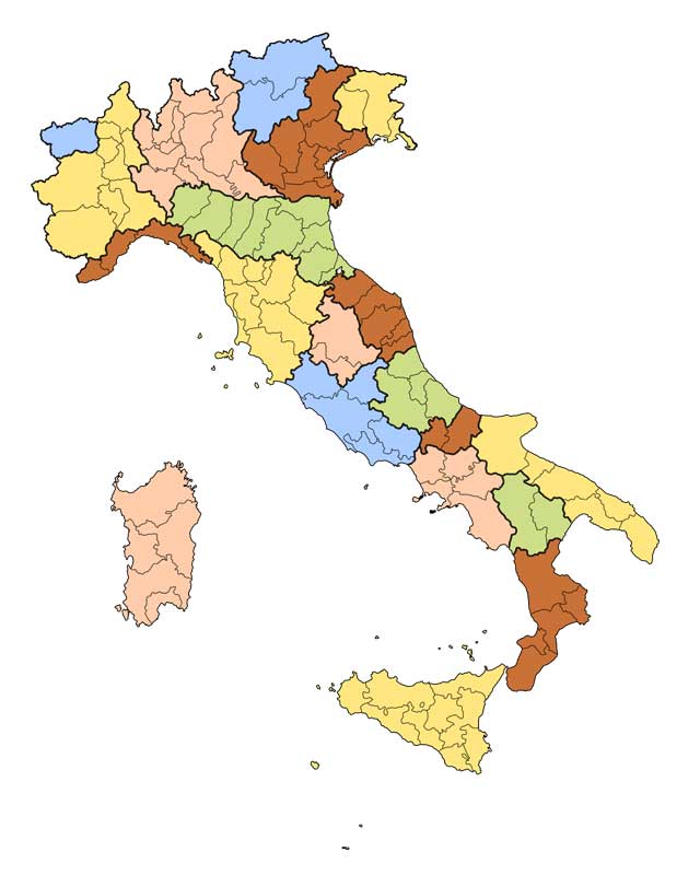 cartina regioni muta | Liste der Regionen Italiens und ihrer Städte