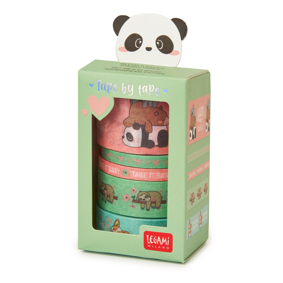 LEGAMI Set mit 5 Papierklebebändern – Panda Friends 2 | Geschenkideen für Faultier-Fans