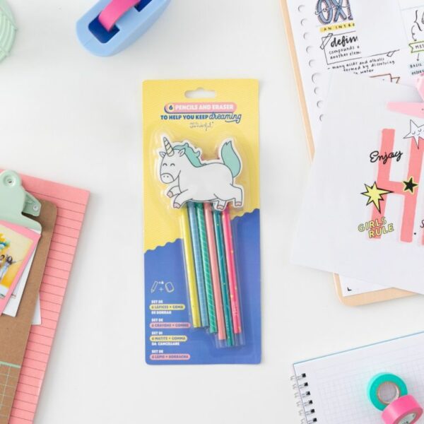 MrWonderful 8435460790857 6 pencils and eraser to help you keep dreaming unicorn 1 | Set mit 6 Bleistiften und Einhorn-Radiergummi