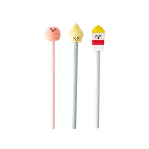 Mr. Wonderful Set mit 3 Bleistiften mit Radiergummi Matite con gomme – Macaron, popcorn e gelato