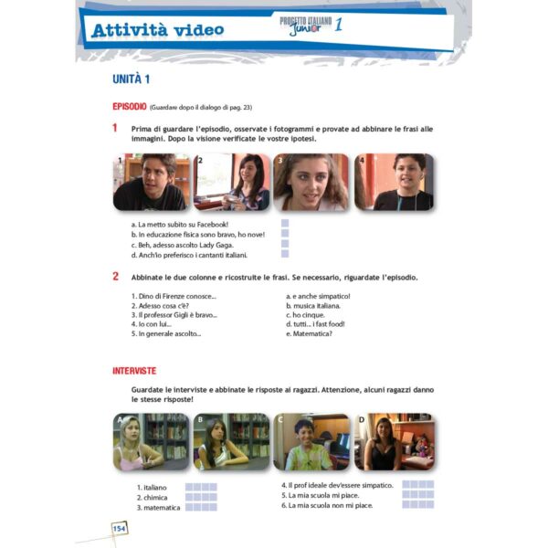 Edilingua Progetto italiano Junior 1 für deutschsprachige Lerner – Guida per linsegnante attività video 1 | Progetto italiano Junior 1 – Guida per l'insegnante