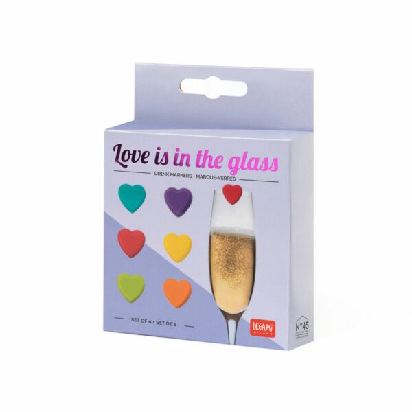 LEGAMI Love is in the Glass Set mit 6 Glasmarkierern Herzchen 3 | Love is in the Glass Set mit 6 Glasmarkierern Herzchen