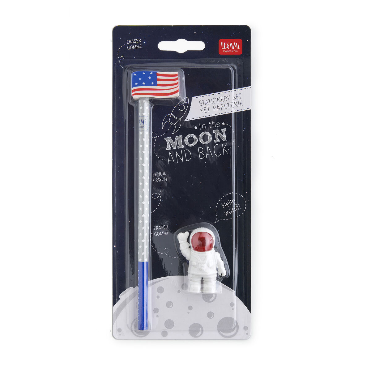 LEGAMI To the Moon and Back – Stationery Set with 2 Erasers and Pencil