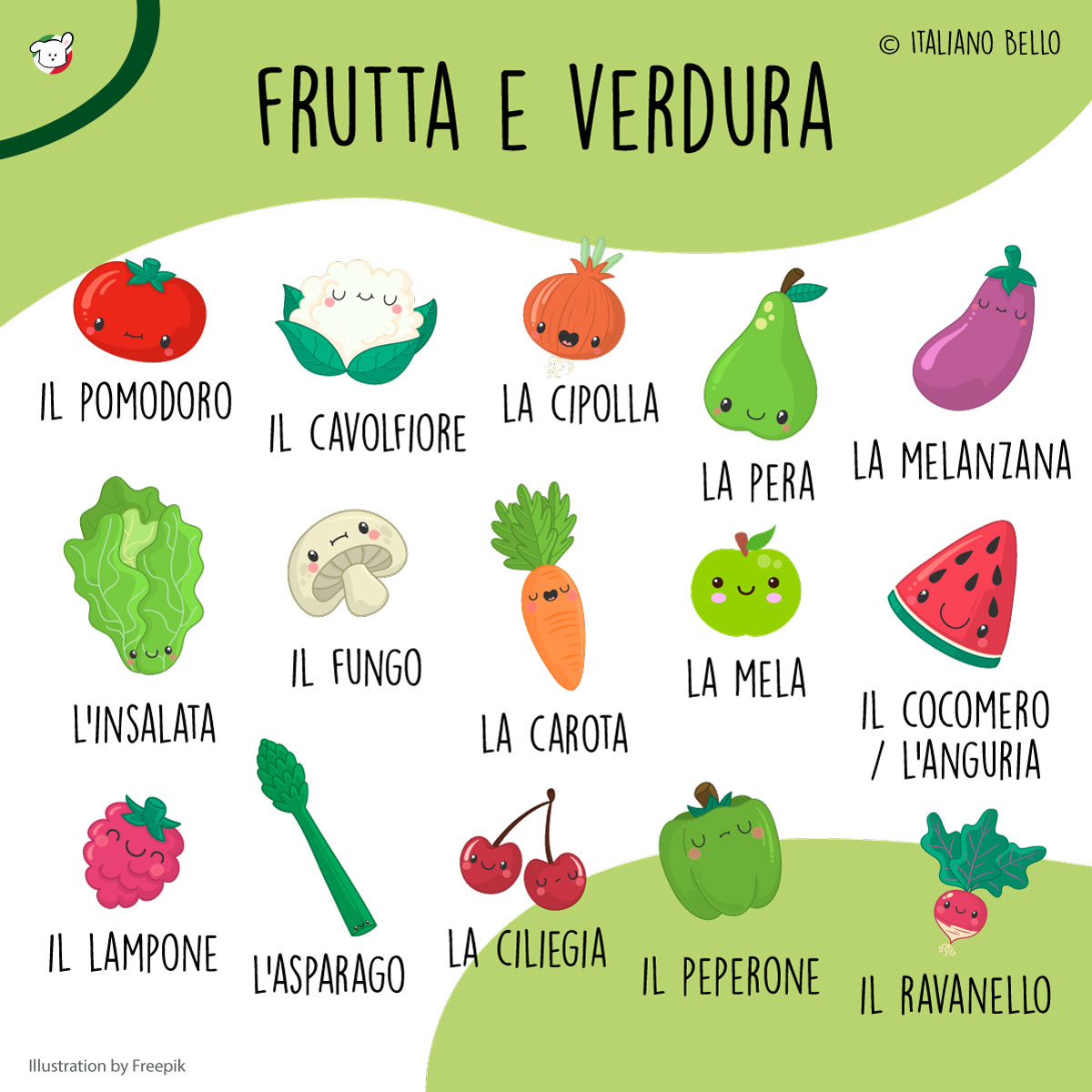 Italienischer Wortschatz: Obst und Gemüse, Frutta e verdura