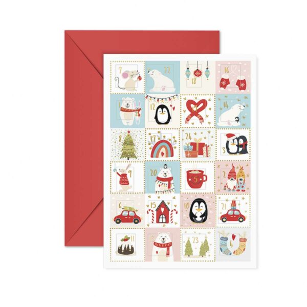 Advent calendar card penguin and polar bear
