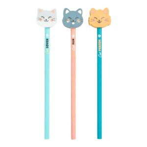 Mr. Wonderful Set mit 3 Bleistiften mit Radiergummi – Cat lovers
