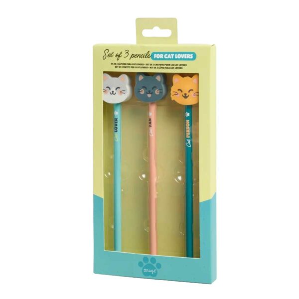 Mr. Wonderful Set mit 3 Bleistiften mit Radiergummi – Cat lovers 5 | Cat lovers – 3 Bleistifte mit Radiergummi