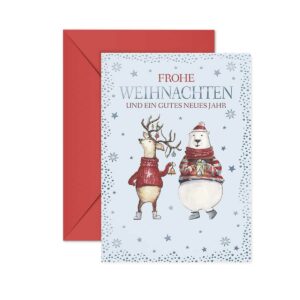 Weihnachtskarte Hirsch und Eisbär