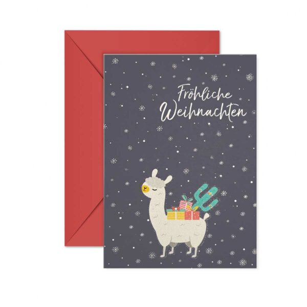 Christmas card llama glitter