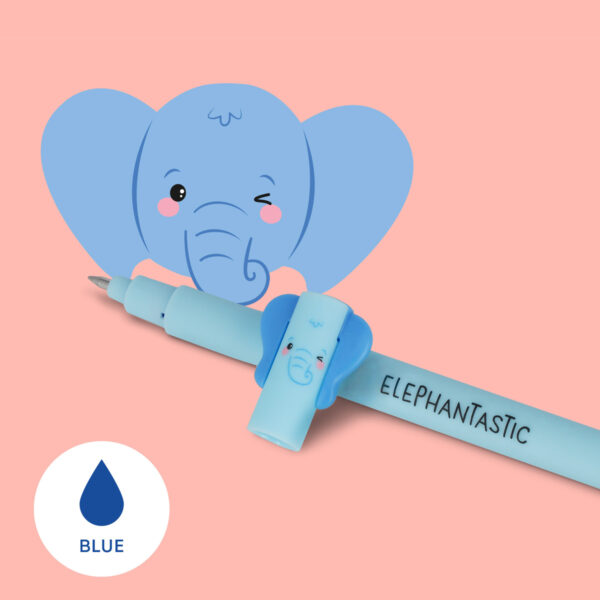 LEGAMI Loeschbarer Gelstift Elefant – blaue Tinte | Set mit 3 löschbaren Gelstiften – Wild Savannah