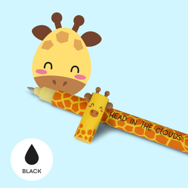 LEGAMI Loeschbarer Gelstift Giraffe – schwarze Tinte | Set of 3 Erasable Gel Pens – Wild Savannah