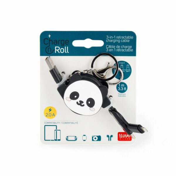 LEGAMI Charge N Roll Aufrollbares 3 in 1 Ladekabel – Panda 4 | Charge 'N Roll Aufrollbares 3-in-1 Ladekabel – Panda
