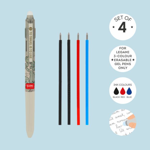 LEGAMI Nachfuellset fuer loeschbare 3 Farben Gelstifte mit 4 Ersatzminen 2 | Set di 4 Refill per Penna Gel Cancellabile 3 Colori