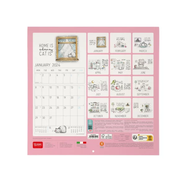 LEGAMI Sketchy Cats Wandkalender 2024 – 30 x 29 cm 3 | Sketchy Cats Wall Calendar 2024 – 30 x 29 cm