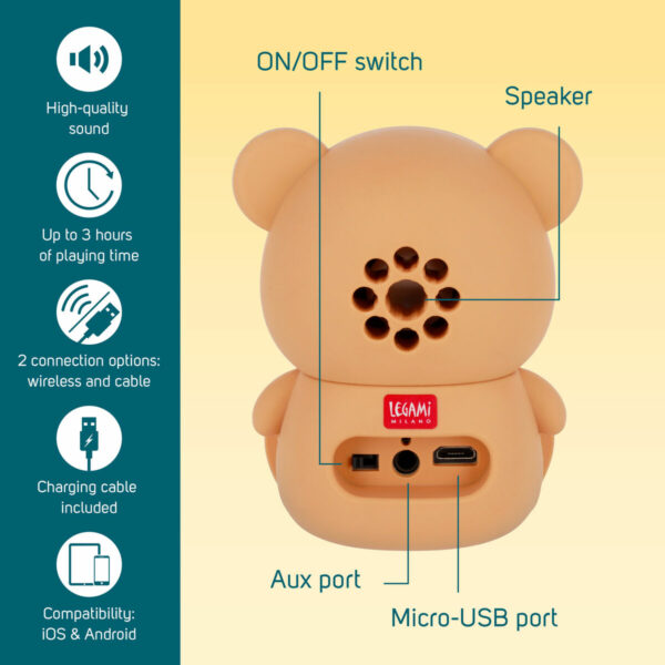 LEGAMI Kabelloser Lautsprecher mit Halterung fuer dein Smartphone Teddybaer 3 | Kabelloser Lautsprecher mit Halterung für dein Smartphone - Teddybär