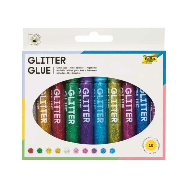 folia Set mit 10 Glitter Glue Klebestiften mit Glitzer