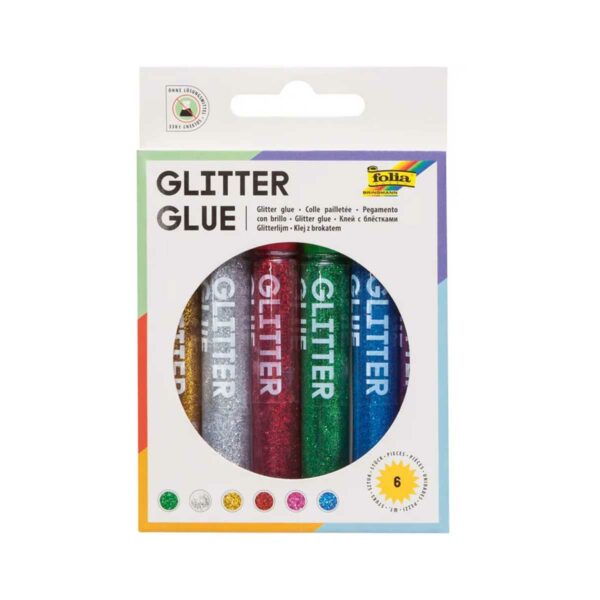 folia Set of 6 Glitter Glue Sticks with Glitter