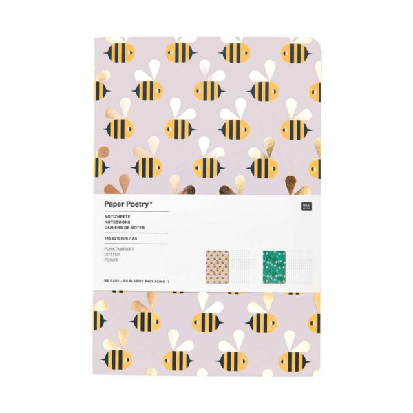Paper Poetry 2 Notizhefte Bienen und Bluemchen – A5 punktkariert 2 | Notizhefte Bienen und Blümchen – A5 punktkariert