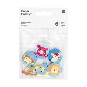 Paper Poetry Space Erasers 6 pieces